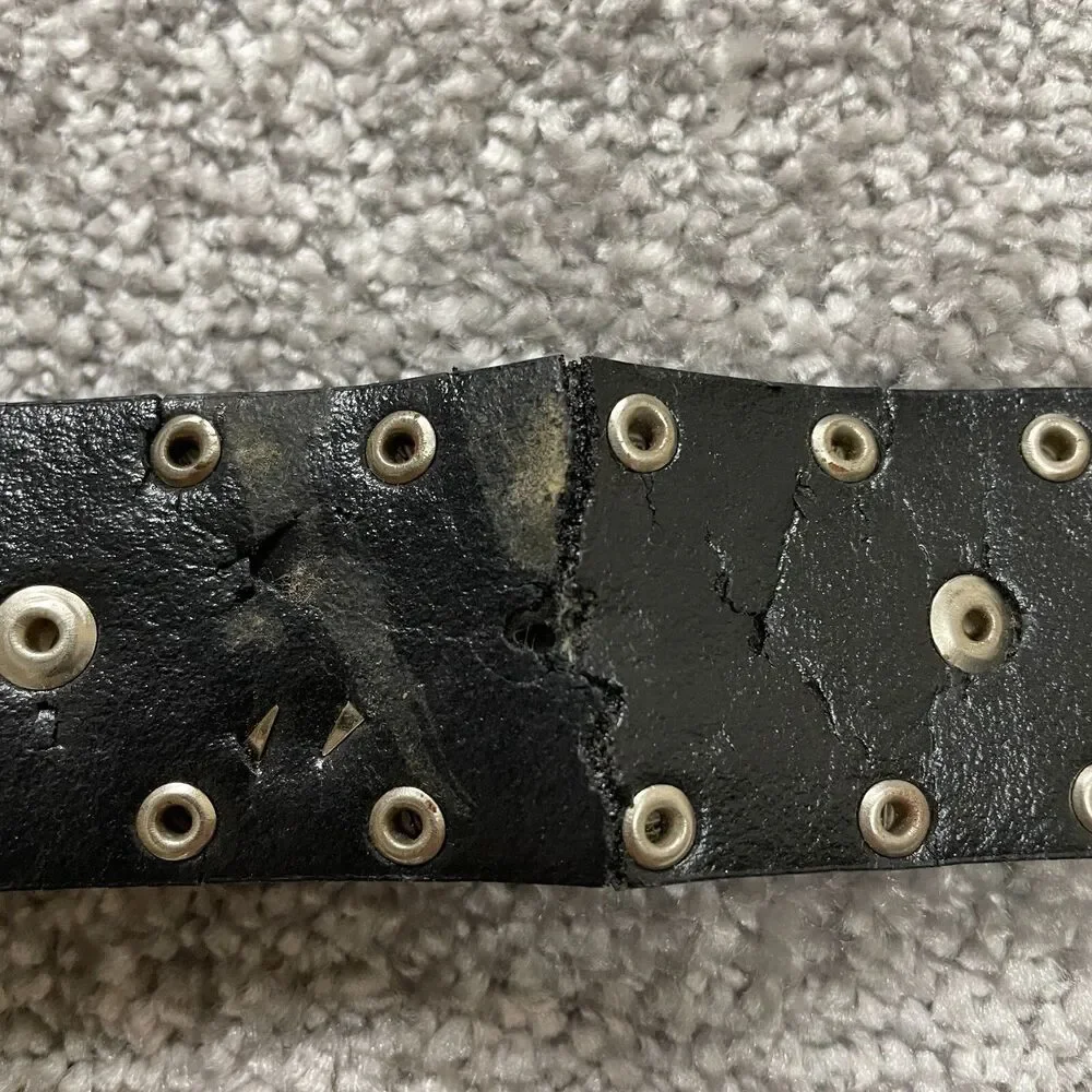 Unbranded Black Leather Belt Womens 46 Metal Studded Floral Buckle Ladies